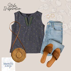 The Bombay Store 100% Cotton Gold Embellished Tank Top Blue Green Shift | Size M